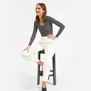 Everlane The Long Sleeve V-Neck Bodysuit in Black/White Stripe - sz XXS